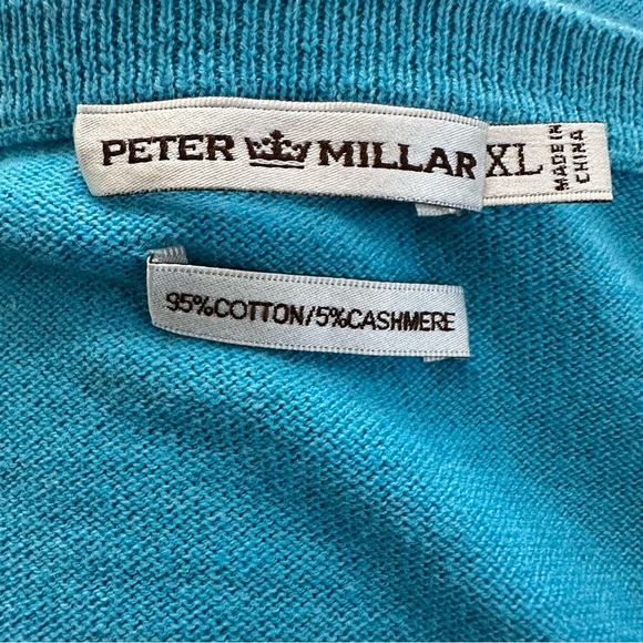 Peter Millar BlueV-Neck Cotton Cashmere Blend Sweater SZ XL Luxury Preppy - Picture 2 of 6